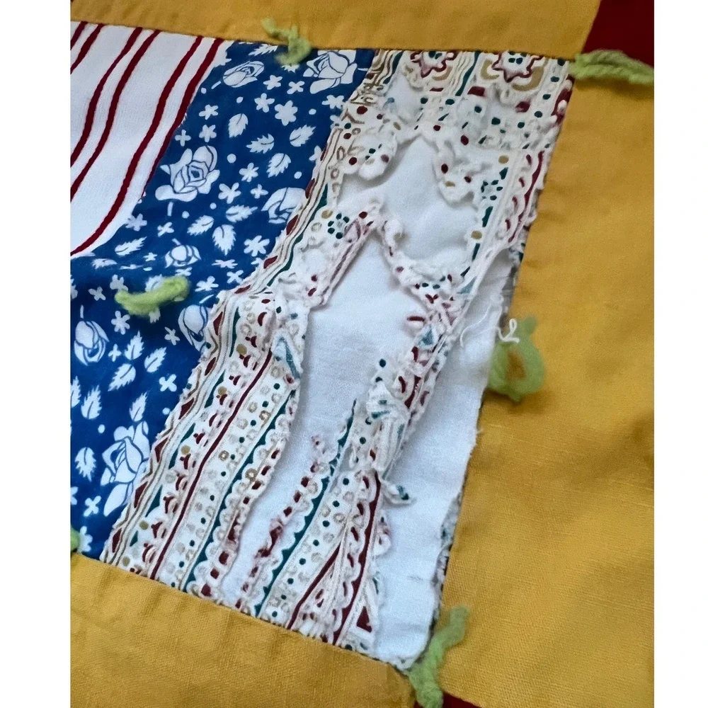 Handmade Patchwork Quilt Multicolor Strawberry Print Reversible 22x22